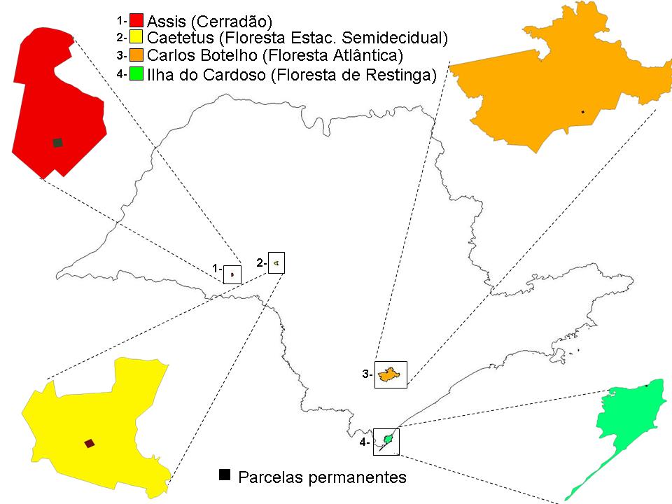 Localização das quatro Unidades de Conservação no Estado de
São Paulo