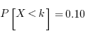 P[X < k ] = 0.10